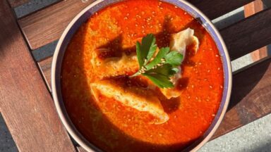 Dumpling Suppe mit Rotem Curry