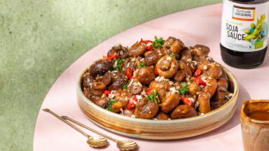 Gebratene Pilze vom Weihnachtsmarkt